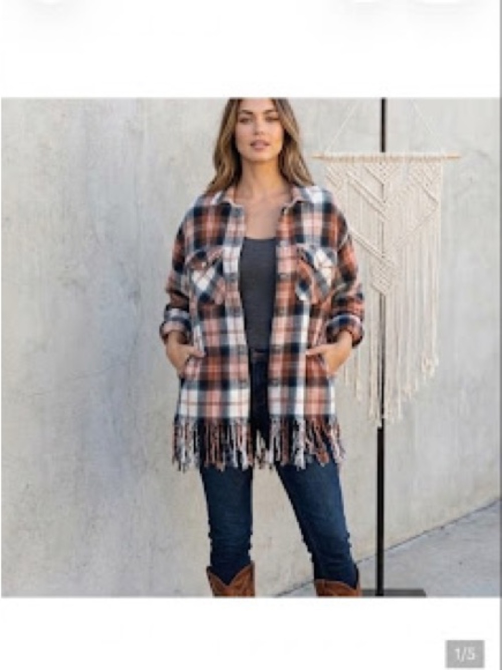 THRILL Plaid Flannel Shacket Fringe Hem Women’s M Grunge Boho Western Southwest